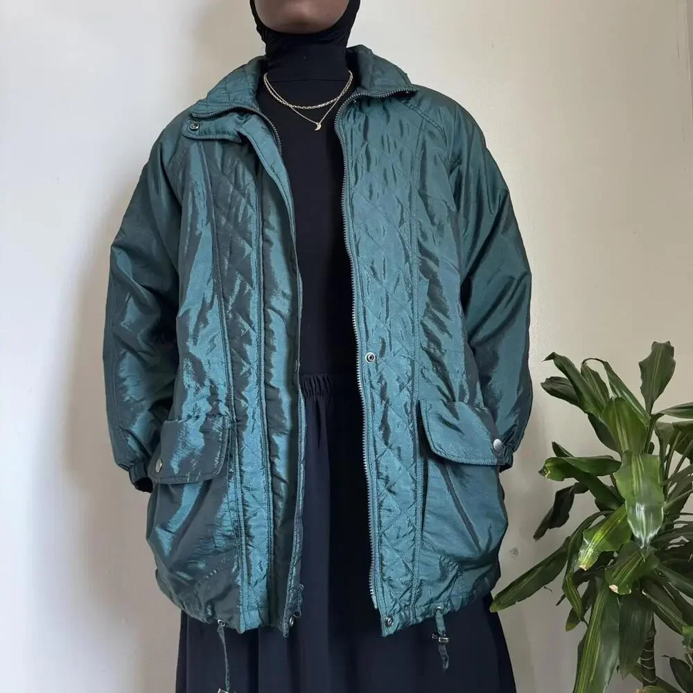 Vintage 90s London Fog Quilted Iridescent‎ Teal Parka Jacket - M